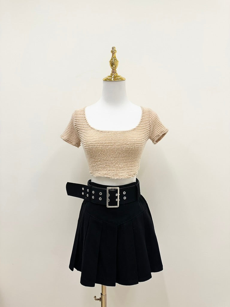 Square collar furry short sleeves