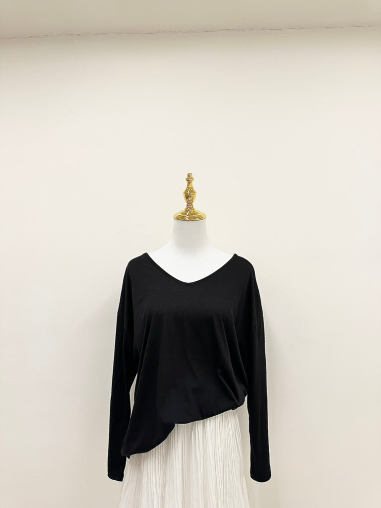 V-neck open back pure cotton long sleeves