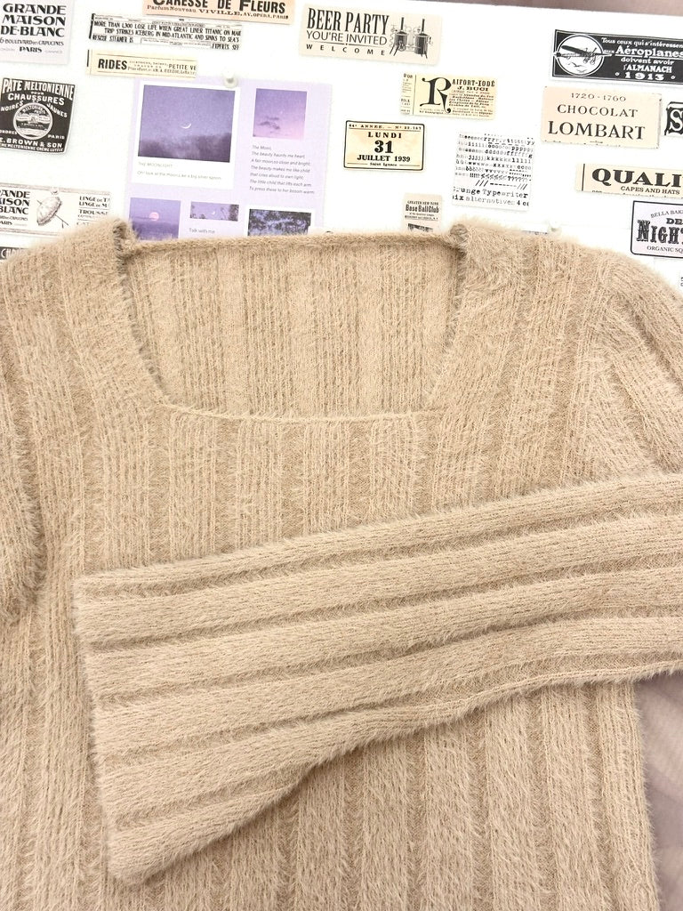 square neck furry knitted sweater