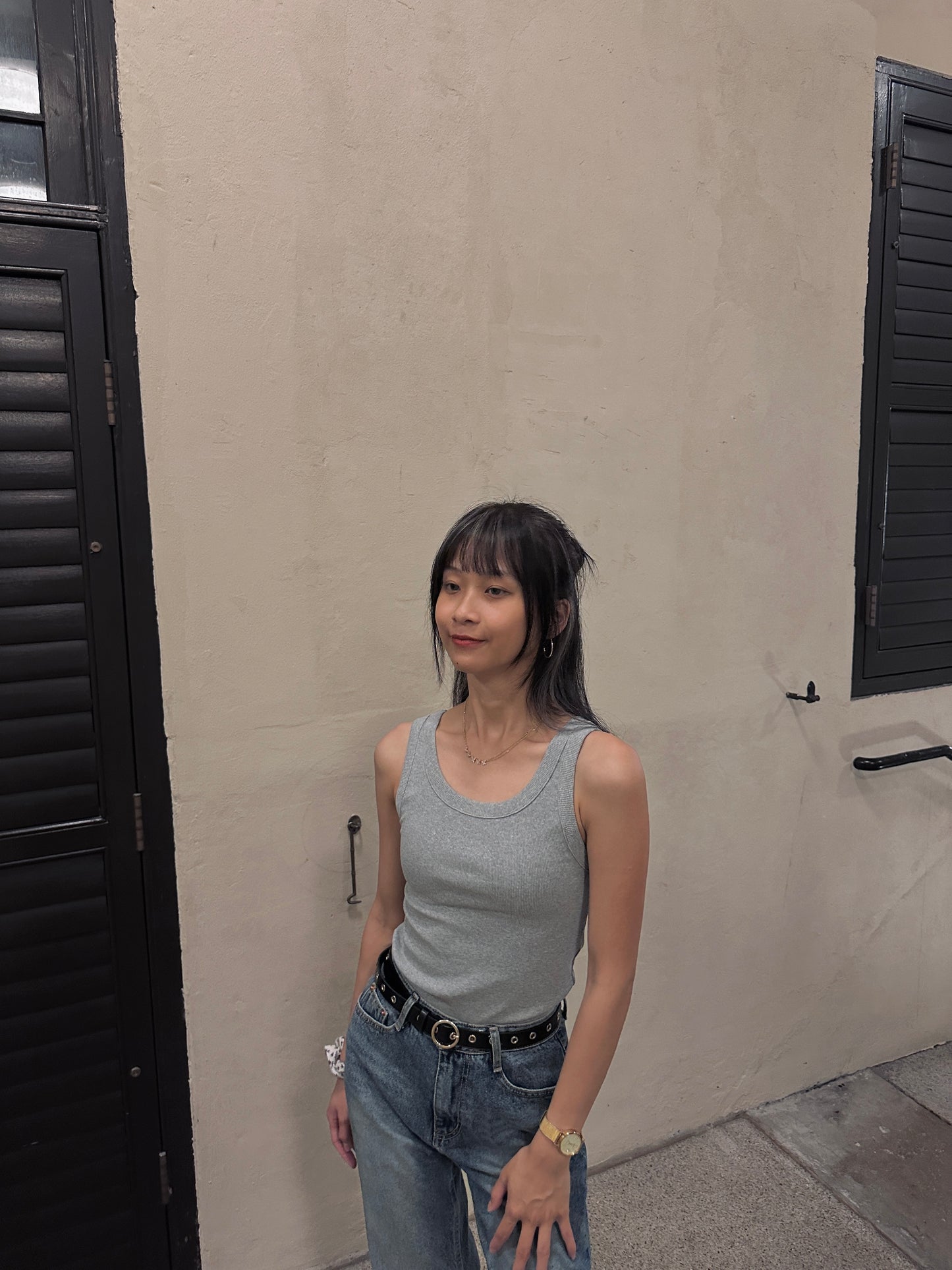 美式復古純色條紋背心