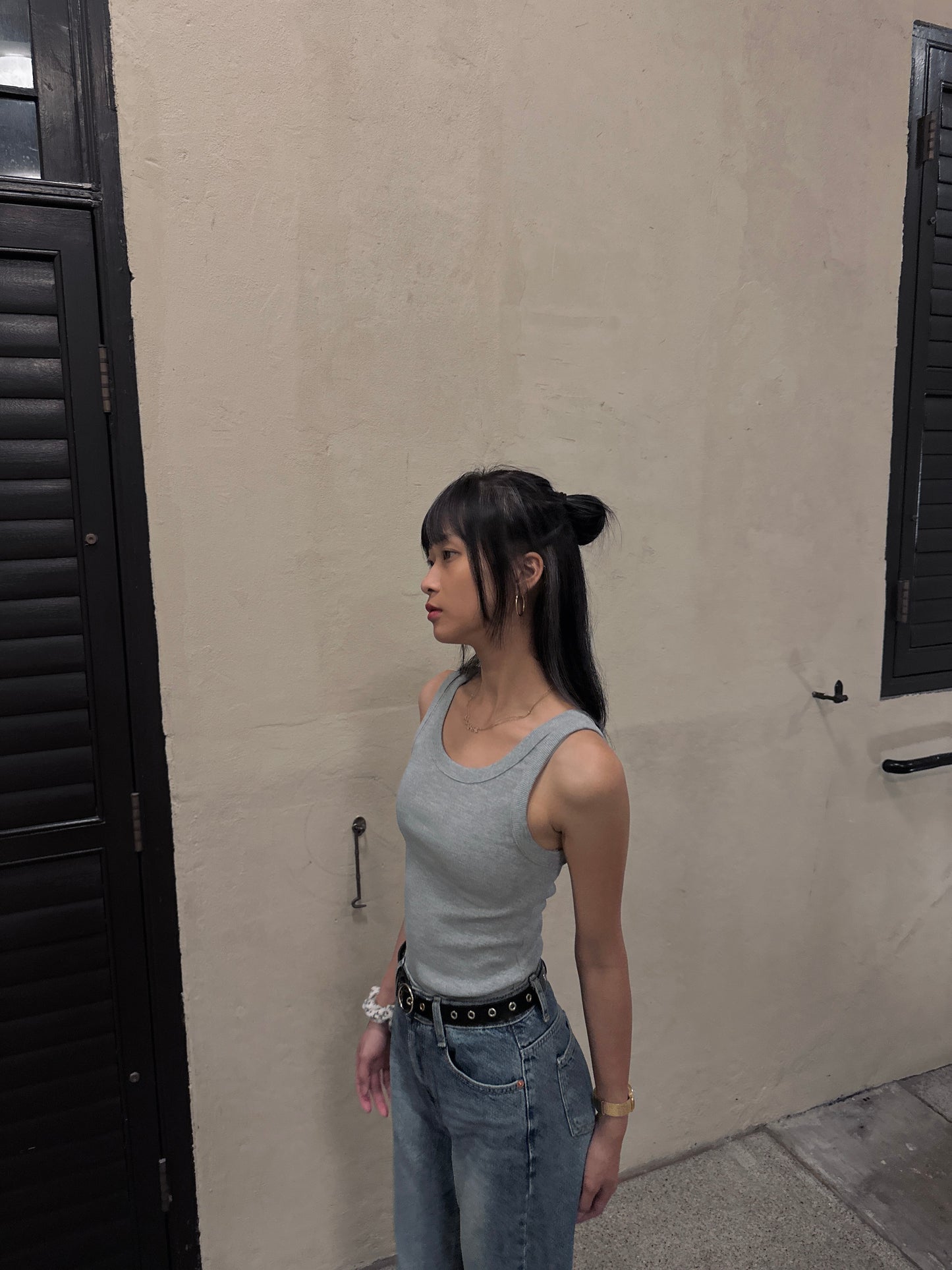 美式復古純色條紋背心
