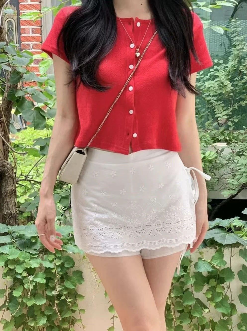 度假風布質印花綁帶短裙
