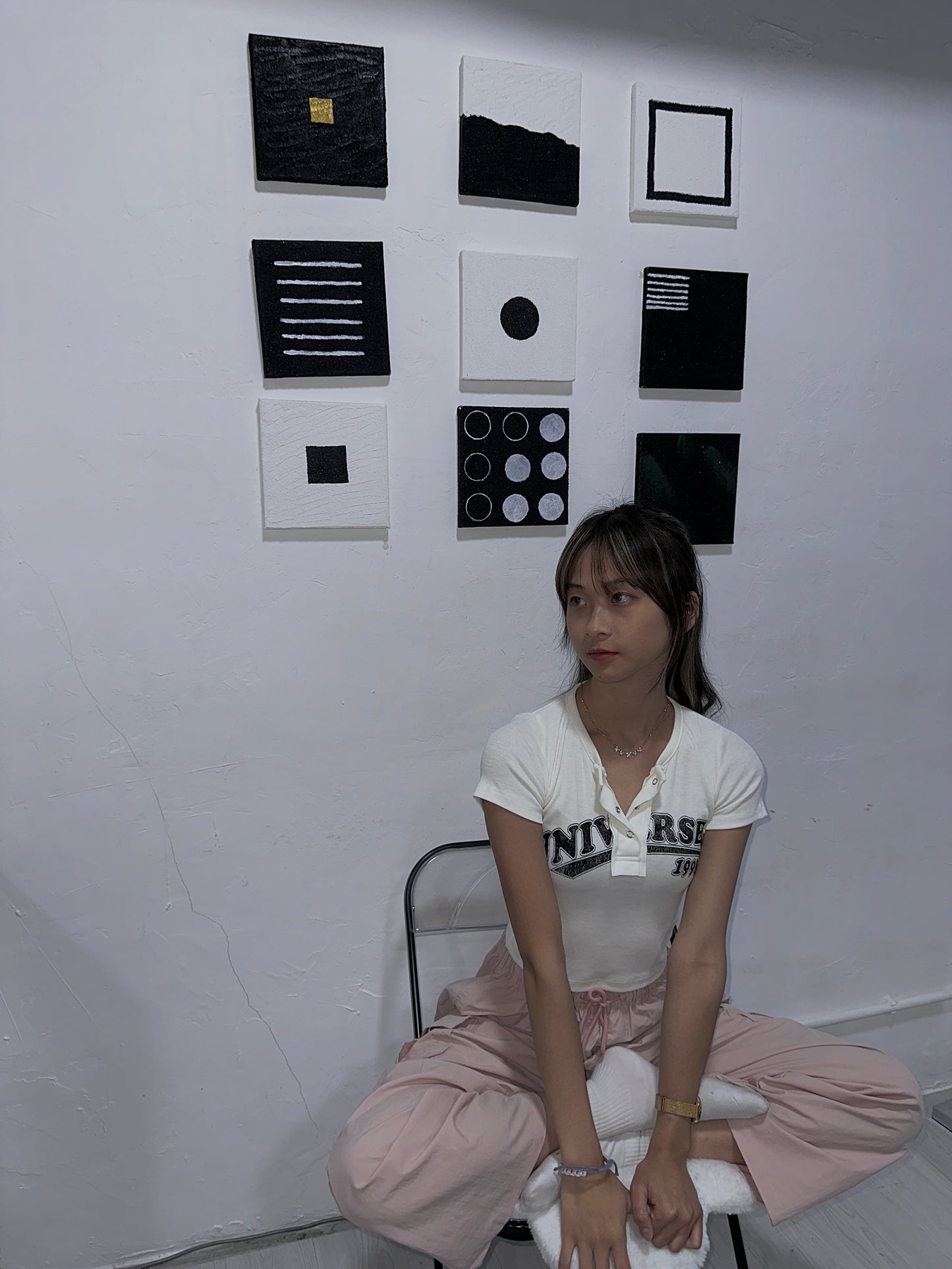 Open chest buttoned letter short sleeves